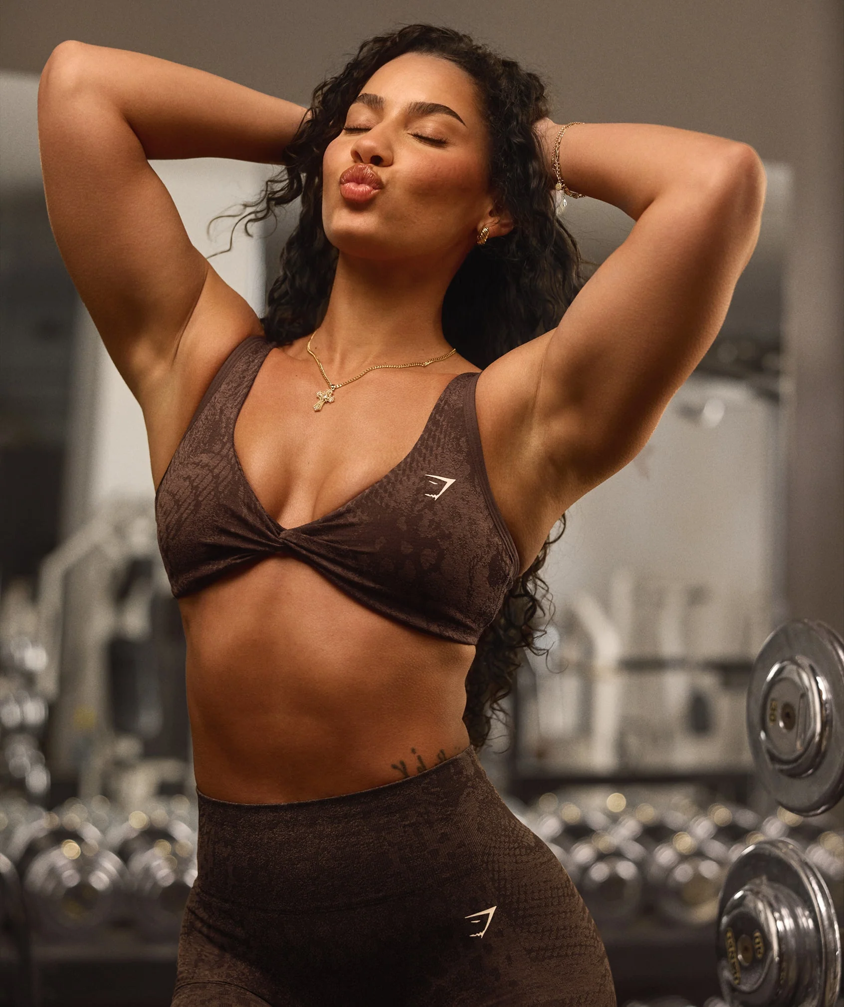 Adapt X Whitney Animal Seamless Twist Front Bra Soft Brown // GYMSHARK - Image 2