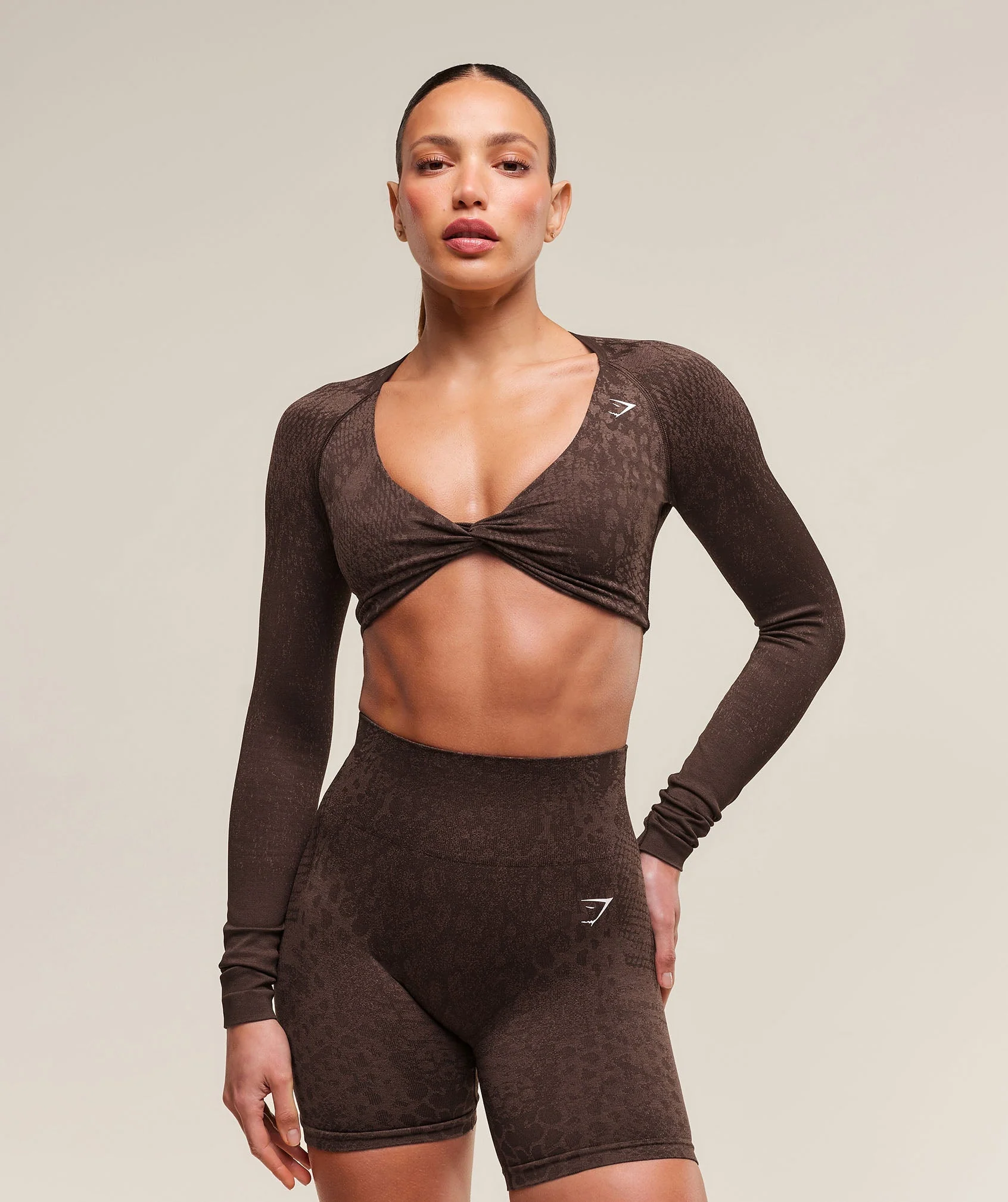 Adapt X Whitney Animal Seamless Long Sleeve Top Soft Brown // GYMSHARK