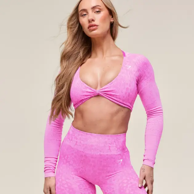 Adapt X Whitney Animal Seamless Long Sleeve Top Vibrant Pink // GYMSHARK