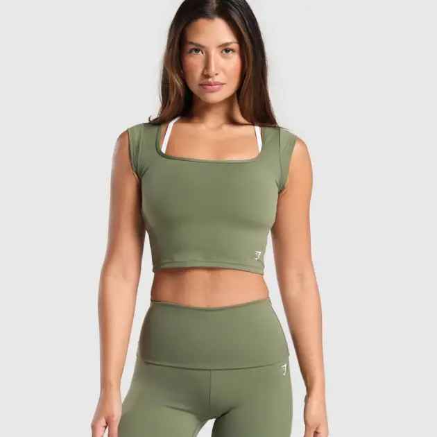 Everyday Cap Sleeve Crop Top Green // GYMSHARK
