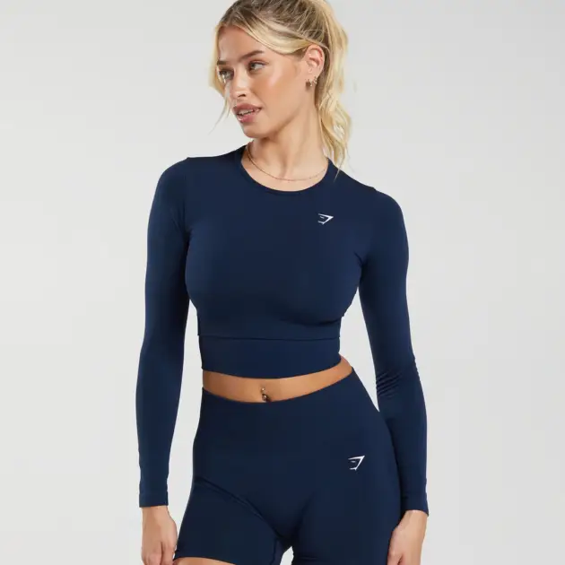 Everyday Seamless Long Sleeve Crop Top Blue // GYMSHARK