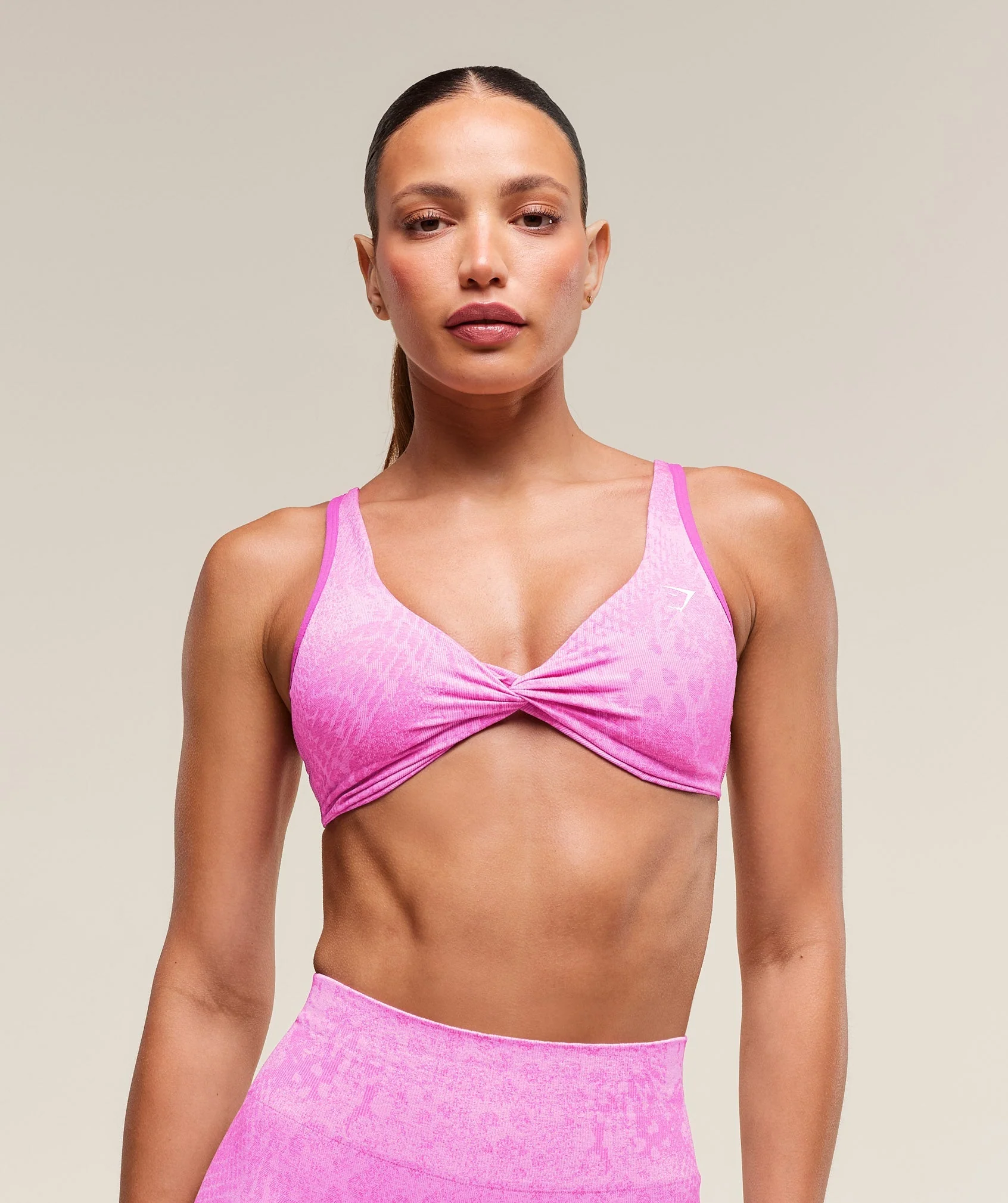 Adapt X Whitney Animal Seamless Twist Front Bra Vibrant Pink // GYMSHARK
