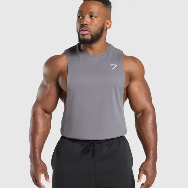 React Drop Arm Tank Brushed Grey // GYMSHARK