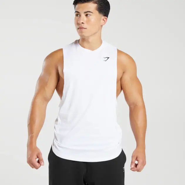 React Drop Arm Tank White // GYMSHARK